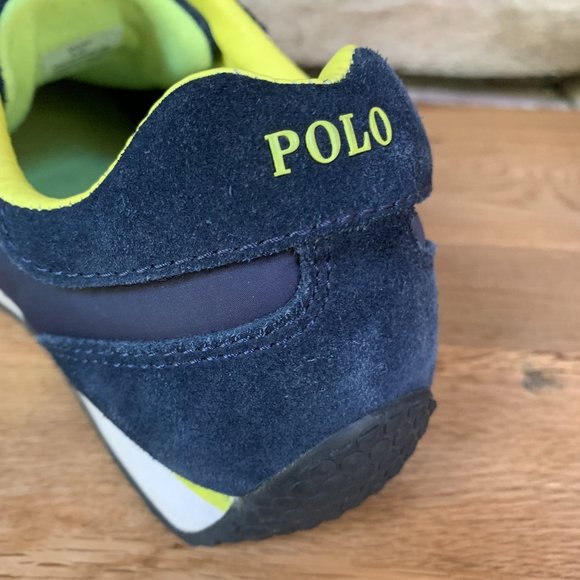 POLO Jacory Ralph Lauren Men's Sneakers Navy Blue Suede Yellow - Picture 7 of 15